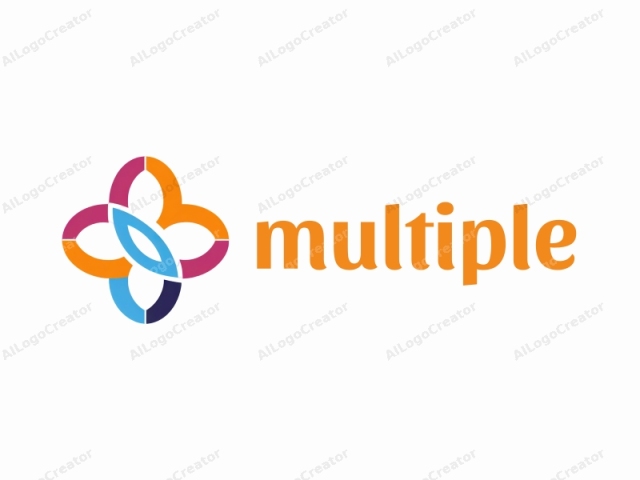 This is a stylized, abstract logo featuring a geometric design composed of four large, curved, overlapping shapes arranged in a square formation. The shapes are vivid and bright, with each corner representing a different color: the top-left corner is orange,