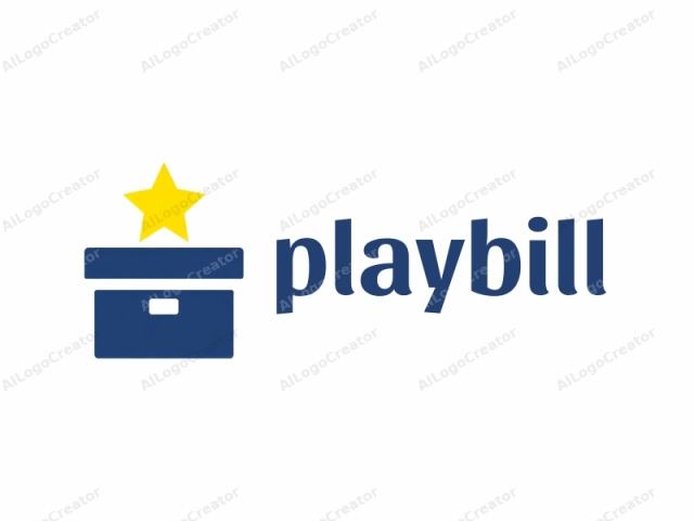 in a digital medium. The image is a simplified, flat graphic design depicting a blue rectangular box, with a yellow star prominently positioned above it. The star, represented in bright yellow, is five-pointed and sits centrally atop the box. The box