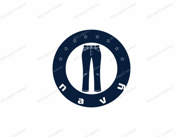 Dieses Logo-Bild ist eine einfache, minimalistische Vektorgrafik einer Jeans. Die Illustration ist monochrom in einem kräftigen Marineblau, was das Design ohne zusätzliche Ablenkungen betont. Die Jeans ist stilisiert dargestellt, wobei der Fokus auf