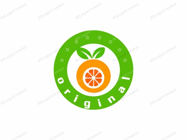 This is a digital logo featuring a simplified, stylized representation of an orange. The orange, depicted with a smooth, rounded appearance, takes up the majority of the image. The color scheme is vibrant and bold, with the orange portion of the