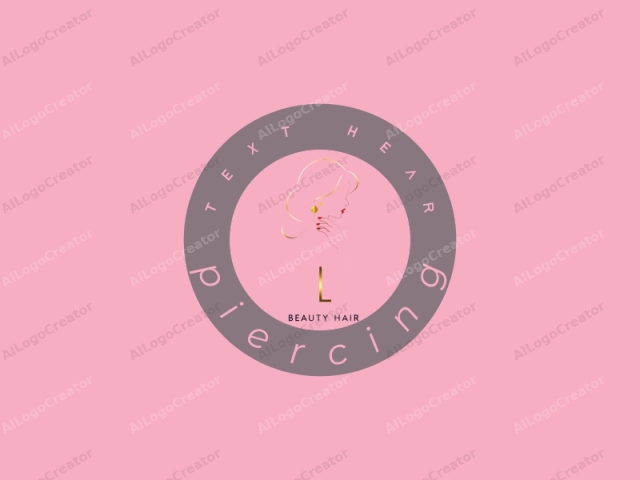 Dies ist ein minimalistisches, digitales Logo, das die Silhouette eines Frauenkopfes und -halses zeigt. Der Hintergrund ist ein einfarbiges, pastellfarbenes Rosa, das eine weiche und elegante Leinwand bietet. Die Silhouette ist in einer schlanken, goldenen Linie gezeichnet, was ihr ein