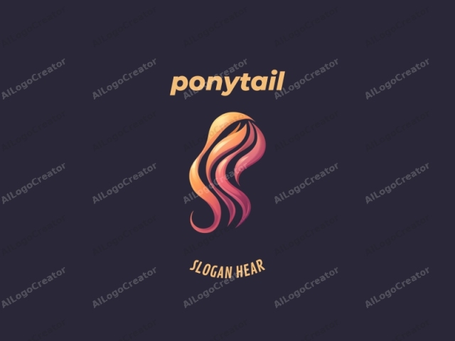 The image is a stylized, abstract logo featuring a fluid, swirling hair design against a dark, gradient background. The hair is rendered in vibrant colors, ranging from deep oranges and reds at the base to vivid yellows and oranges as it