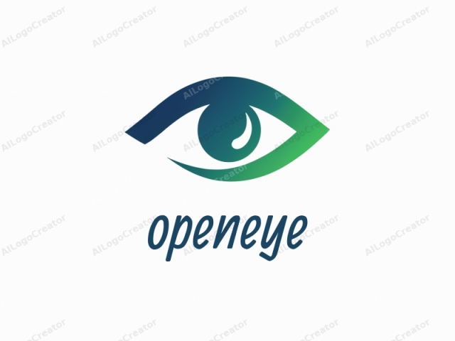 Este es un diseño de logo estilizado que presenta una forma de ojo simplificada. El ojo está representado por dos arcos superpuestos que forman el iris y los párpados superior e inferior, respectivamente. El fondo es blanco liso, lo que crea un alto contraste con el azul oscuro.