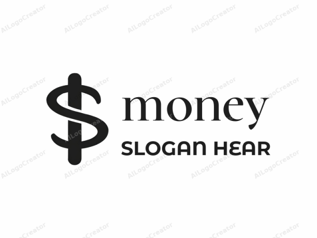 This is a black and white logo image featuring a bold, simple design that is easily recognizable. The logo consists of a large dollar sign ($), which is one of the most commonly used symbols to represent currency or monetary value. The dollar sign is