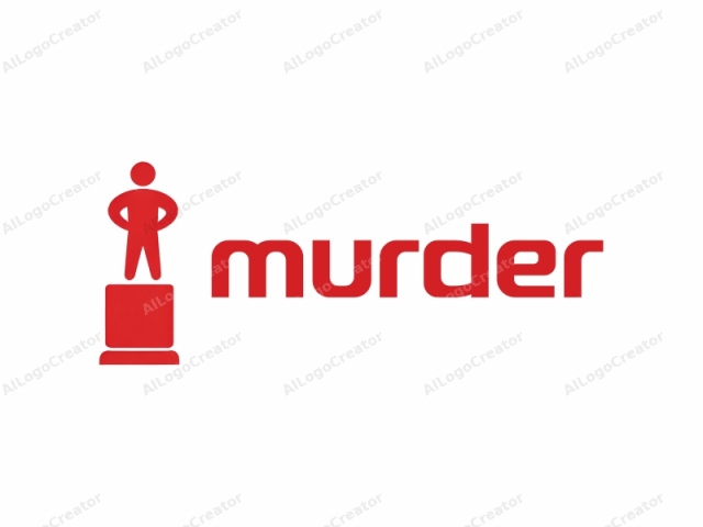 This is a minimalist, flat icon illustration depicting a male figure standing on a pedestal. The figure is rendered in solid red, with simple outlines and no facial details. It has a rectangular body with two arms bent at the elbows, placed firmly on