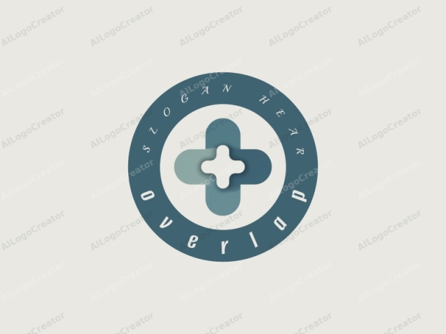 This image is a minimalist logo featuring a simplified, modern, and abstract representation of a healthcare symbol. The logo is centered on a light, off-white background with a subtle, soft gradient transitioning from light beige to a light teal blue. The design