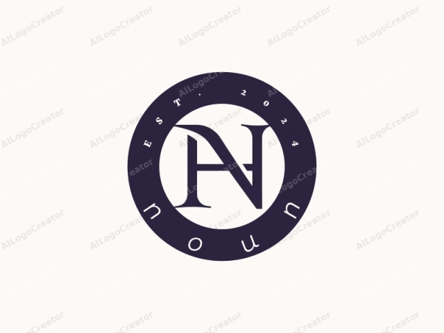 The image is a minimalist logo, featuring the stylized letters "N" and "H", rendered in a bold, serif font. The letters are set in a dark navy blue, contrasting starkly against a plain, off-white background. The