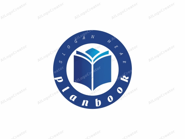 The logo is a clean, minimalist design, consisting of a stylized, two-color, abstract book shape. The book is portrayed frontally, with its cover slightly angled towards the viewer. The cover is depicted in shades of blue, ranging from