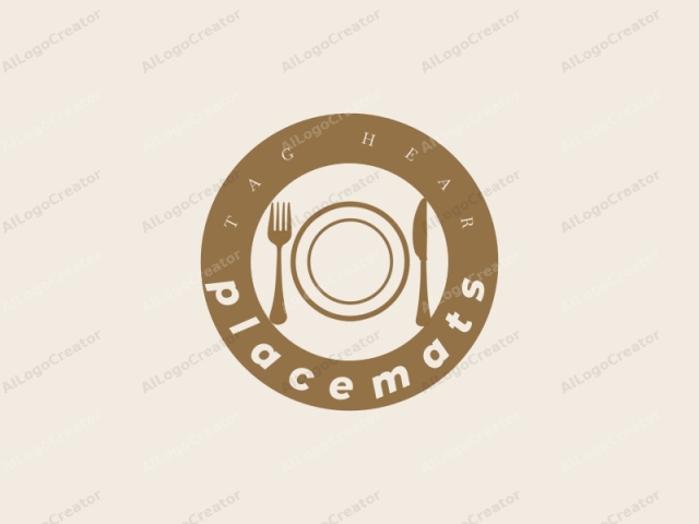 This logo features a minimalist, monochromatic design. It consists of a set of dining utensils: a fork on the left, a knife in the center, and a spoon on the right, all placed neatly on a round plate. The