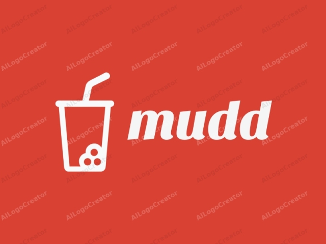 The image is a minimalist, digital icon featuring a simple, stylized cup filled with boba tea. The entire image is set against a solid red background that creates a vivid and noticeable presence. The cup, rendered in white, is centered within