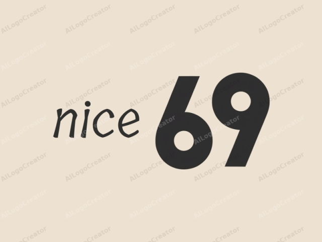 ภาพนี้เป็นโลโก้แบบมินิมอลและนามธรรมที่ประกอบด้วยตัวเลข "69" ในแบบตัวหนา สีดำ และใช้ฟอนต์ sans-serif ตัวเลขนี้ถูกวางบนพื้นหลังสีเบจอ่อนเรียบๆ โดยไม่มีองค์ประกอบหรือพื้นผิวเพิ่มเติมใดๆ ตัวเลข "6"