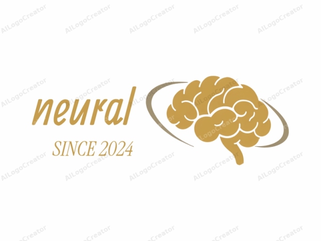 Este es un diseño de logo digital y minimalista que presenta una silueta de cerebro estilizada en amarillo dorado sobre un fondo blanco puro. El cerebro está centrado y ocupa la mayor parte de la imagen, enfatizando el concepto de inteligencia y pensamiento. El cerebro se representa con una