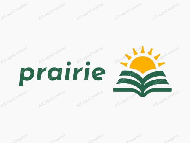 Dies ist ein minimalistisches Logo, das eine stilisierte Sonne und ein offenes Buch zeigt. Das Design besteht aus drei verschiedenen Farben: Grün, Gelb und Weiß. Die Sonne ist zentral oben im Bild positioniert und in einem lebhaften Gelb dargestellt.