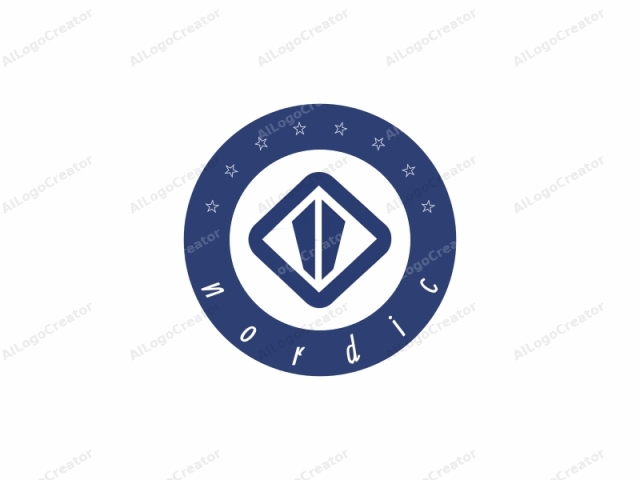 Este es un logotipo digital y geométrico que consiste en una figura azul en forma de diamante con dos barras triangulares verticales que se cruzan en el centro. El diamante está encerrado dentro de un borde de diamante azul más grande, creando un énfasis visual en el diamante interior más pequeño.