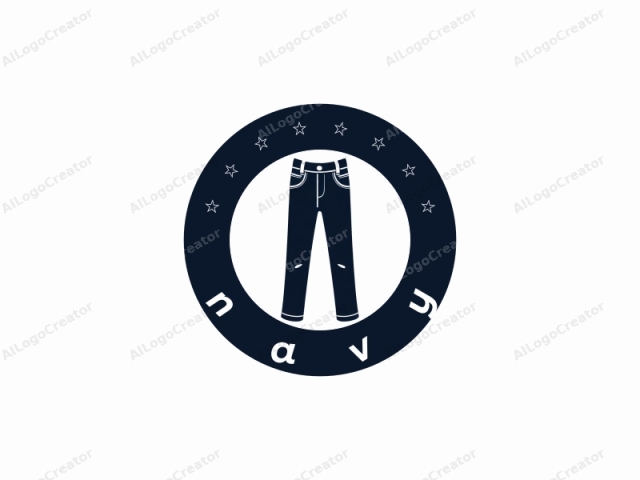 in einem digitalen Illustrationsstil. Das Logo-Bild zeigt eine dunkelblaue Jeanshose, die vor einem einfachen weißen Hintergrund frontal betrachtet wird. Die Hose ist in einem vereinfachten, monochromen und minimalistischen Stil dargestellt. Das Design verwendet klare Linien und feste Formen