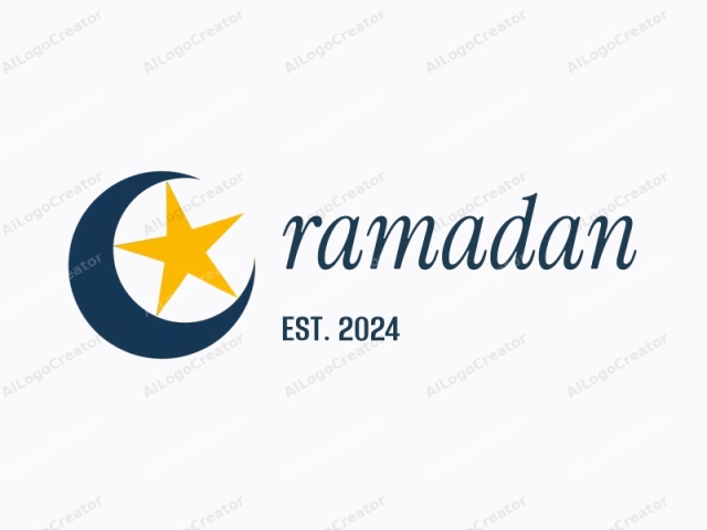 The image features a stylized logo in the center against a plain white background. The logo consists of a large yellow star to the right and a crescent moon with a small star at its tip to the left, both positioned within a dark blue