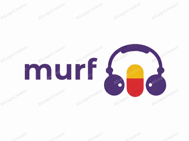 which features a minimalist design in a bold, colorful style. The logo is a stylized representation of a capsule containing a yellow and red liquid, symbolizing medicine or pharmaceutical products. It is placed centrally within a pair of large, circular headphones,