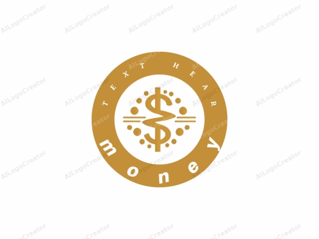 The image is a minimalist logo featuring a gold, stylized dollar symbol ($) encircled by a series of small, evenly spaced circles. The logo has a symmetrical design, with the dollar sign centered in the middle and surrounded by a ring