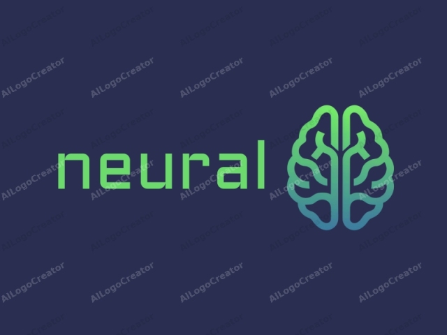 Este es un logotipo digital que representa una estructura cerebral simplificada, situada sobre un fondo azul oscuro sólido. El logotipo es simétrico y de diseño geométrico, con los hemisferios derecho e izquierdo del cerebro representados como dos círculos entrelazados en imagen especular.