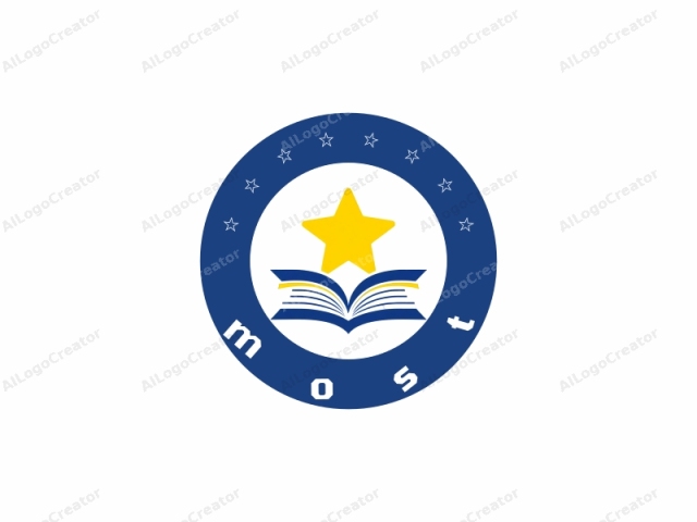 The logo is a stylized, digitally created graphic featuring a bright yellow five-pointed star positioned centrally at the top of the design. Below the star, two overlapping open books with blue covers and blue pages are prominently displayed, suggesting education, learning