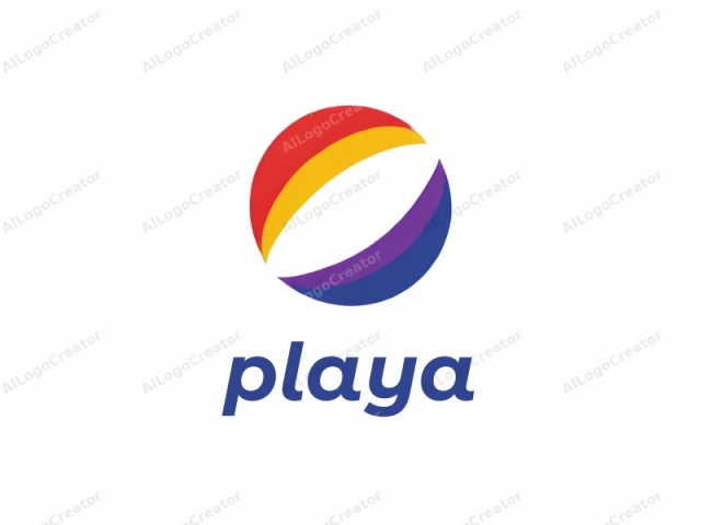 This is a minimalist, abstract logo design featuring a stylized sphere divided into three equal horizontal segments. The top segment is vibrant red, the middle segment is bright yellow, and the bottom segment is deep purple. These colors are sharply delineated with