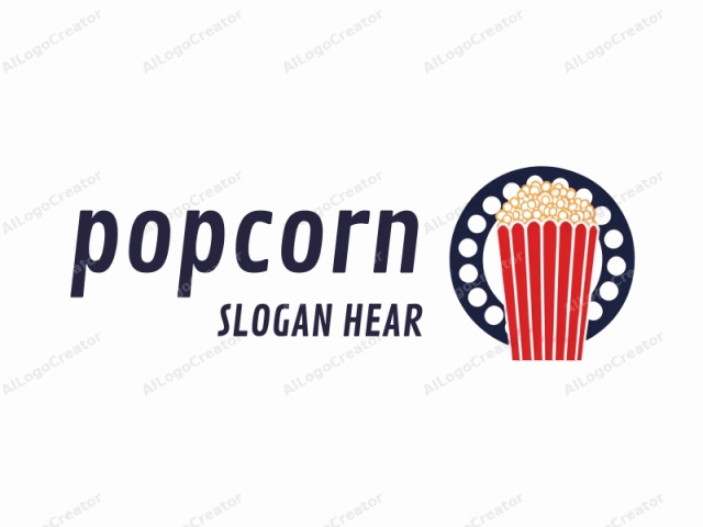 The logo image features a minimalist, stylized representation of a classic popcorn container. The background is plain white, providing a clear and unobtrusive backdrop. The central subject is a rectangular red popcorn box with a white lid. The box has