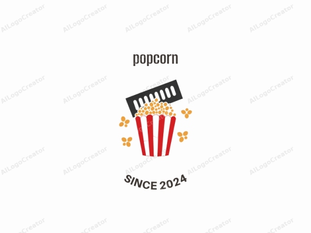 depicting a stylized, simplified design of a movie theater bucket of popcorn. The image is created in a digital medium and features bold, clean lines and flat, solid colors. The bucket of popcorn is the central focus and is positioned centrally within the