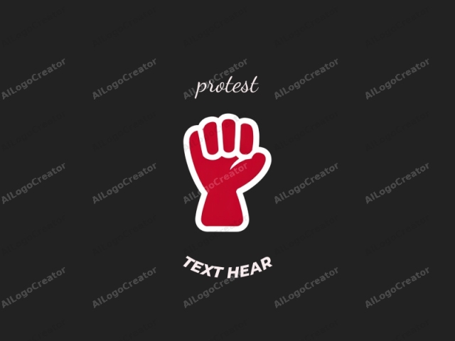 This is a simple, vector-style graphic representing a clenched fist, a universal symbol of solidarity, strength, and unity. The fist is depicted in bright red, with bold white outlines emphasizing its shape and form. The background is solid black,