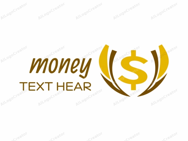 This logo features a minimalist design. It consists of a yellow capital dollar sign ($), centered at the apex of a stylized, golden shield-like emblem. The shield's outer edges curve gracefully outward, creating a symmetrical and elegant appearance. This