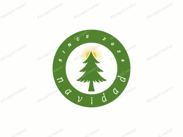 Dies ist ein minimalistisches Logo-Design, das einen stilisierten immergrünen Weihnachtsbaum in einer flachen, einfarbigen grünen Farbe zeigt. Der Baum ist mit seinem Stamm auf der linken Seite zentriert, verjüngt sich nach oben und ist mit symmetrischen Ästen geschmückt, die sich erstrecken