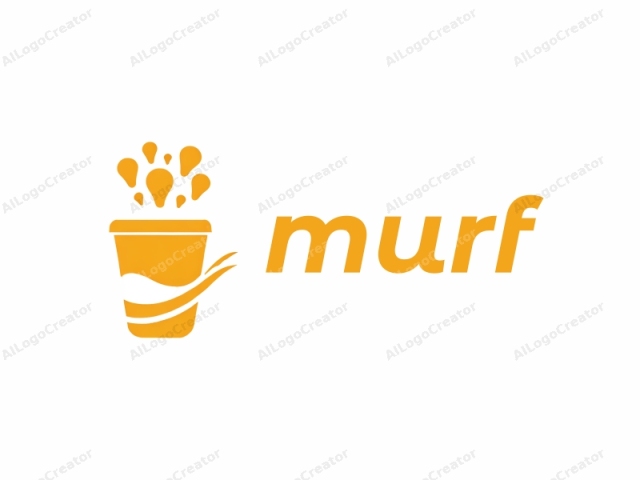 This image is a digital, stylized logo featuring a simplistic, monochromatic design in shades of yellow and white. The main subject is an orange cup filled with a liquid, represented in a flat, two-dimensional manner. The cup is positioned