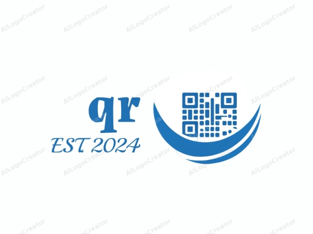 Dieses Bild ist ein stilisiertes, minimalistisches Logo in einem digitalen Medium. Das Logo ist hauptsächlich blau, mit einem klaren, sauberen und modernen Design. In der Mitte zeigt es einen schwarz-weißen QR-Code, einen häufig verwendeten maschinenlesbaren Code.