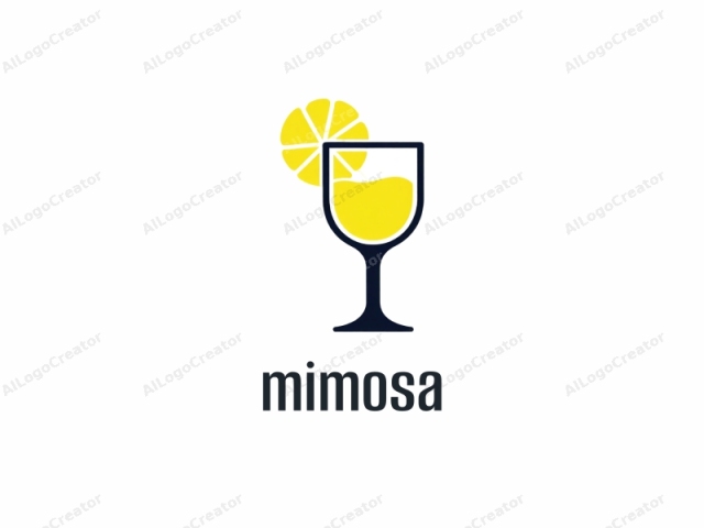 This logo features a simple, minimalist illustration of a wine glass, depicted in a solid, dark navy blue color. The glass is filled halfway with a vivid, bright yellow liquid, representing wine. At the top of the glass, just slightly above