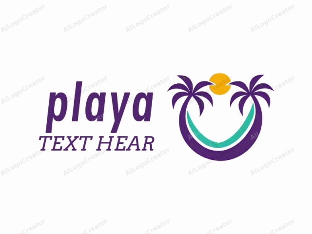 This is a logo composed of simplified, stylized illustrations in a flat, digital art style. It depicts two stylized palm trees, rendered in vibrant purple, positioned at the top and bottom of an arched, curved shape. The arched