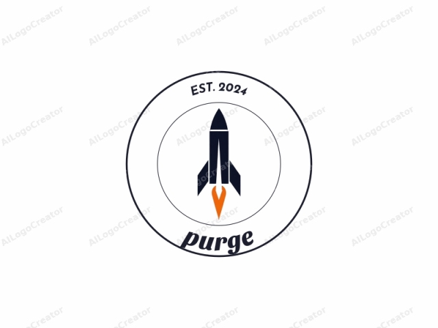 In einem minimalistischen Design. Dies ist ein schwarz-weißes Vektor-Logo, das eine stilisierte Rakete zeigt. Die Rakete ist in dunkelblau dargestellt, mit einer scharfen, spitzen Nase und einem sich zur Basis hin verjüngenden Körper. Die Flugbahn der Rakete