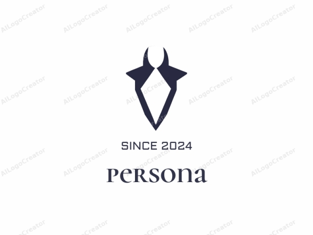 This is a minimalist, abstract logo design featuring a stylized, symmetrical shape reminiscent of a pair of antlers or an upside-down letter 'V'. The logo is predominantly dark blue or navy, set against a plain white background. The design