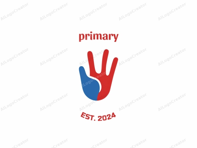 which is a stylized illustration of a hand. The hand is depicted in a simplified, modernistic style, featuring bold, blocky shapes. The left half of the hand is rendered in a deep blue color, while the right half is depicted