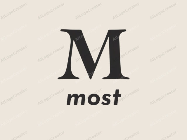 This is a minimalist logo image featuring a single letter "M" in a bold, serif typeface. The letter is rendered in a solid, dark brown color that stands out starkly against a pale beige background. The "M" is positioned