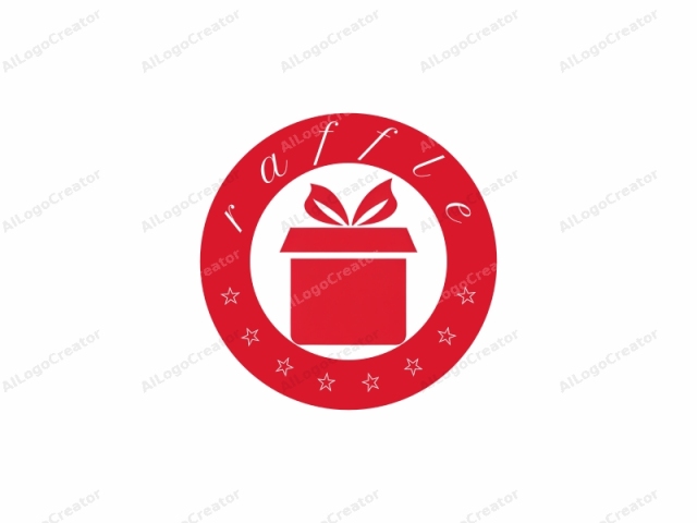 This is a simple, minimalist, red, vector graphic illustration of a gift box. The box is square and has a flat, solid red color. It is centered in the image and positioned slightly to the right of center. At the top of