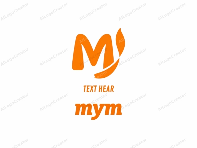 Este es un logotipo minimalista con un diseño plano y digital. El logotipo está compuesto por dos elementos principales: una letra "M" mayúscula grande en un vibrante tono naranja sólido y una llama u hoja naranja estilizada, posicionada en el lado izquierdo