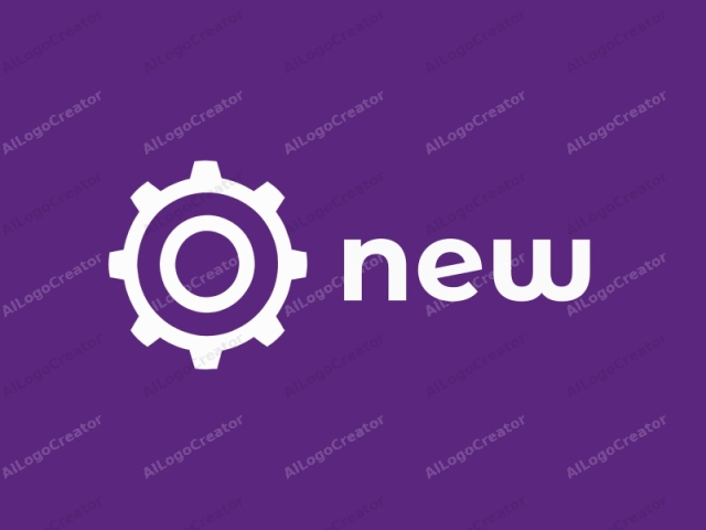 This is a minimalist, digital logo featuring a prominent white gear symbol against a solid purple background. The gear, centrally positioned, consists of three main components: a central, circular gear, flanked by a set of teeth on either side. The