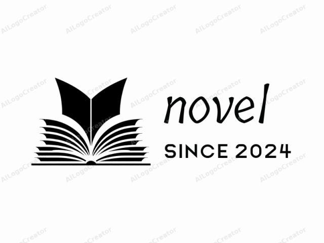 The logo is a black silhouette of an open book. The book is depicted with the covers wide open, forming two large wings or flaps. These wings, facing outward, are smooth in texture and appear slightly curved at the tips. The book