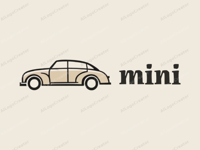 The image is a minimalist, digital illustration depicting a classic car in profile. The car, designed with clean lines and simple shapes, is drawn in a light brown color against a plain, off-white background. The vehicle has a rounded, classic design