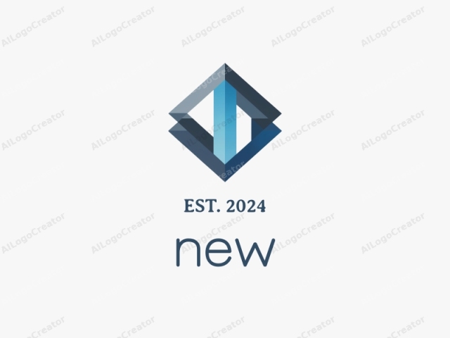 featuring an abstract design. The logo is geometric, composed of intersecting triangles in various shades of blue, grey, and white, creating a sense of depth and dimension. The central element is a large, blue triangle pointing upwards, flanked on each