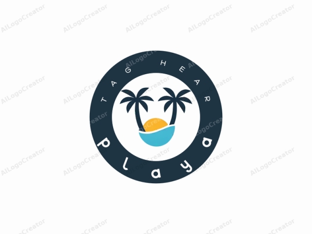 This is a minimalist, abstract logo featuring two stylized palm trees set against a plain white background. Each palm tree is represented by a simple, dark silhouette with two broad, curving branches that arch towards each other, resembling an inverted "V