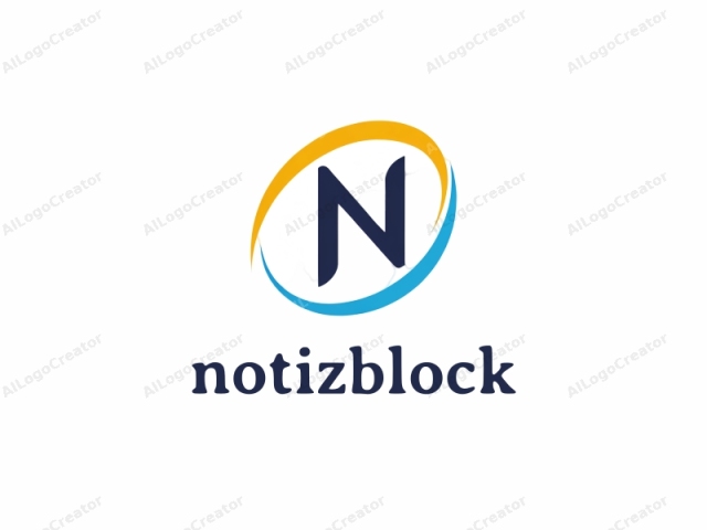 This is a logo consisting of a simple, modern design featuring a lowercase "n" at its center. The "n" is in dark blue and is prominently placed within a circular shape. The circular design has a curved, spiral-like form,