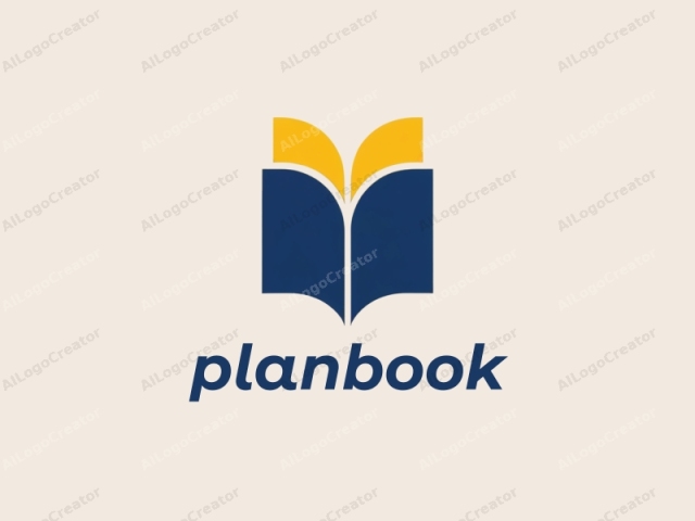 which is a minimalist design featuring two open books with a light yellow cover at the top and a dark blue cover at the bottom. The books are symmetrically placed, with their spines facing each other. In the center, where the two books