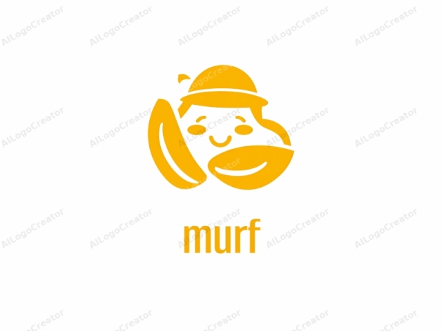 This is a simple, monochromatic logo of a smiling, yellow anthropomorphic banana character. The character's head is oval and has large, round eyes with smiling black pupils, a small black nose, and a wide, curved black mouth that