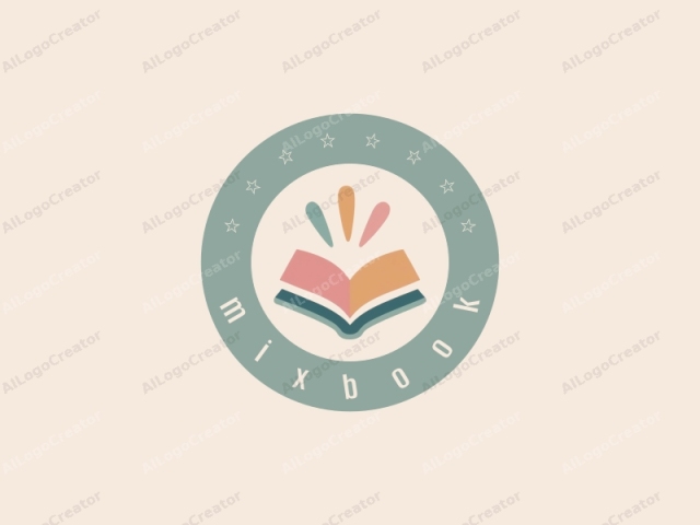 This is a minimalist logo featuring a stylized, abstract book. The book is depicted in a flat, modern, digital illustration style with clean lines and solid colors. It is oriented horizontally, centered on the image, and has a soft pastel