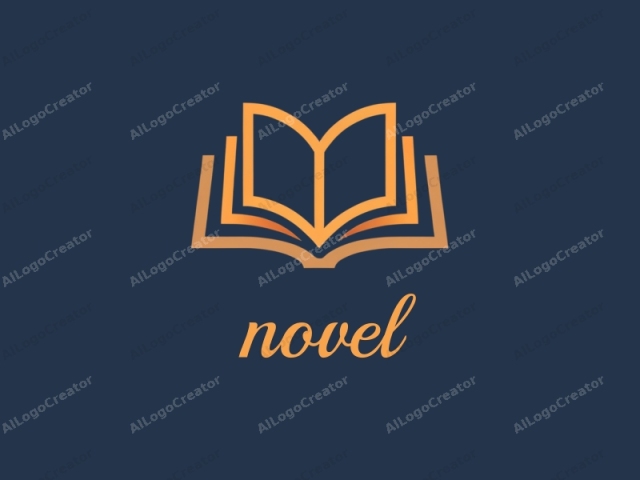 The logo image features a minimalist design depicting a book opened wide with its pages facing forward. The book's cover is a smooth, dark navy blue, while the interior pages are outlined in a bright, warm orange-yellow color, creating a striking contrast